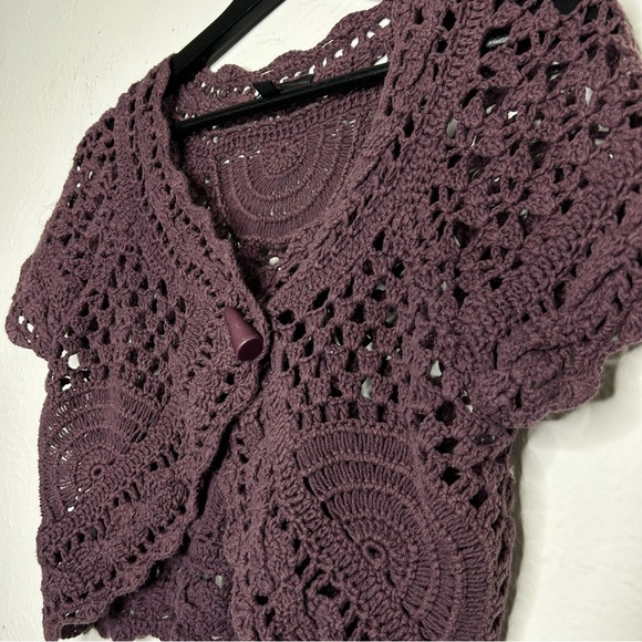Mango Crochet Short Sleeveve Sweater Top Overlay - Picture 3 of 6
